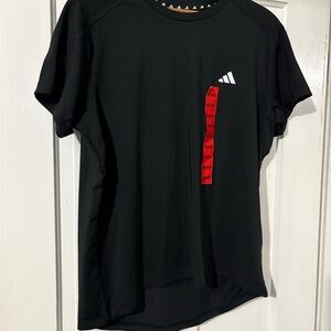 adidas Black Short Sleeve Performance Tee with Red Stripe